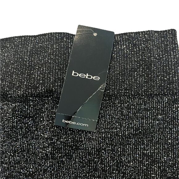 New With Tags Bebe Metallic Lurex Leggings Black and Silver Size P/S - Picture 2 of 4
